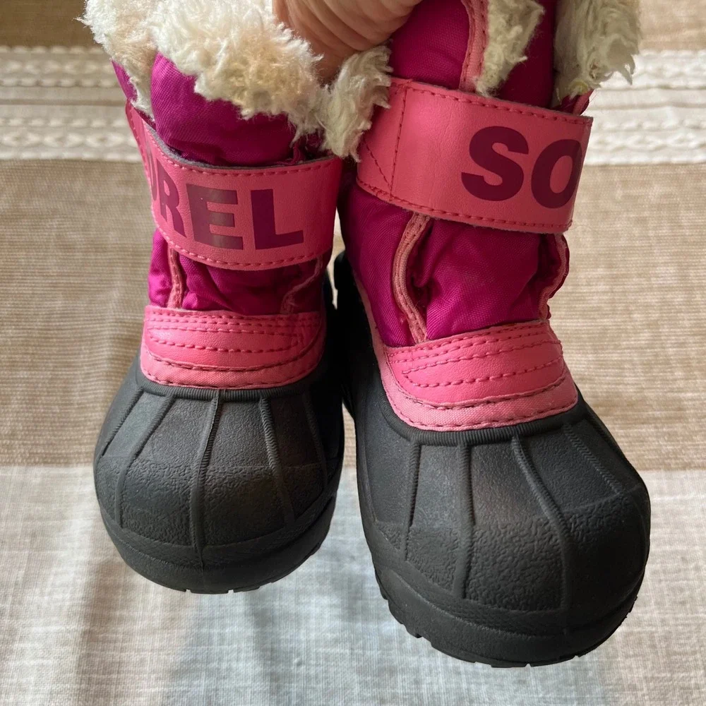 Sorel Snow Commander Toddler Girls Pink Black Winter Snow Boots Size 6